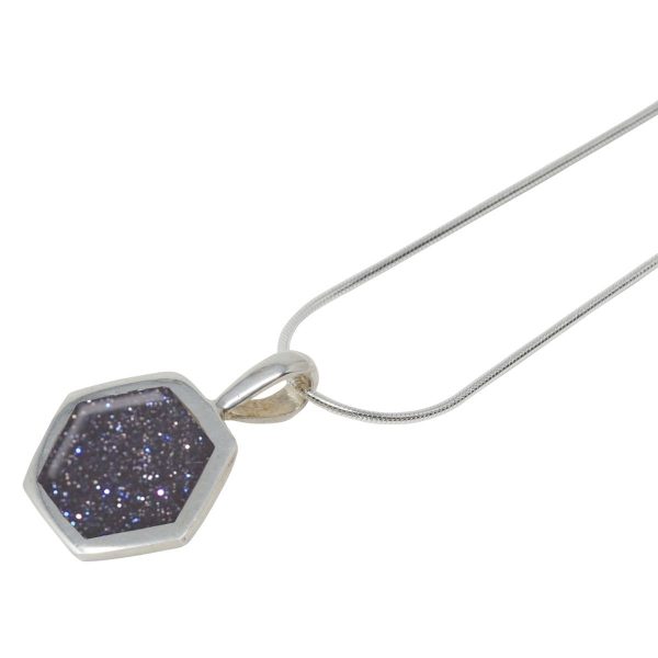 Silver Blue Goldstone Hexagonal Pendant