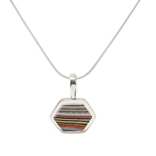 Silver Fordite Hexagonal Pendant