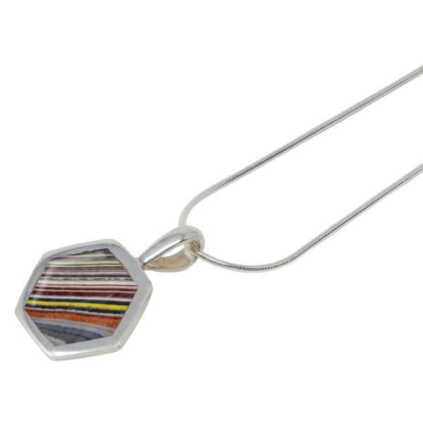 Silver Fordite Hexagonal Pendant