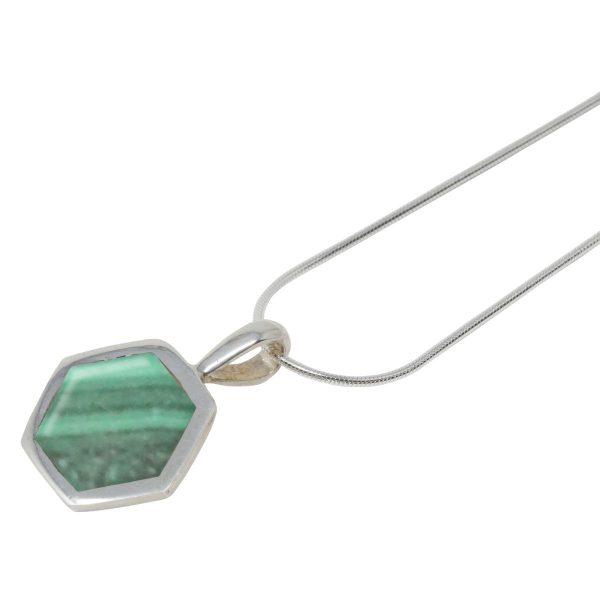 Silver Malachite Hexagonal Pendant