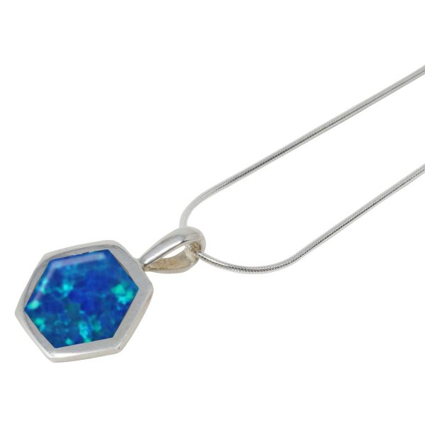 White Gold Opalite Cobalt Blue Hexagonal Pendant