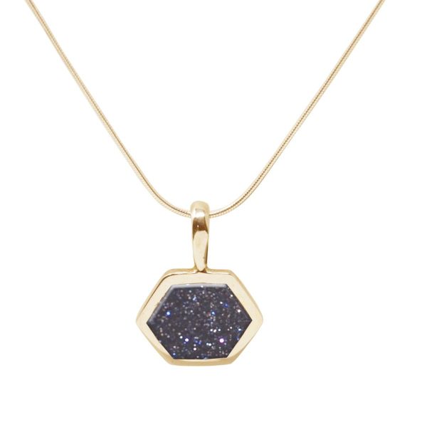 Yellow Gold Blue Goldstone Hexagonal Pendant