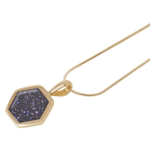 Yellow Gold Blue Goldstone Hexagonal Pendant