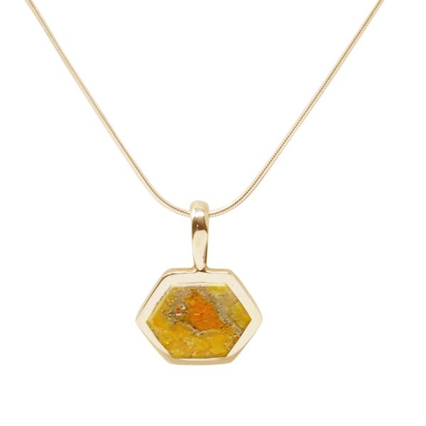 Yellow Gold Bumblebee Jasper Hexagonal Pendant