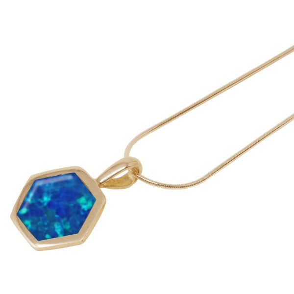 Yellow Gold Opalite Cobalt Blue Hexagonal Pendant