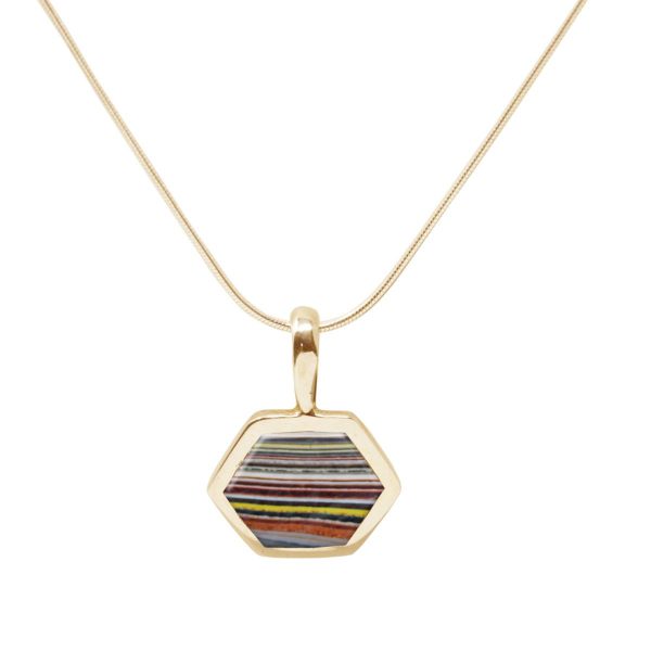 Yellow Gold Fordite Hexagonal Pendant