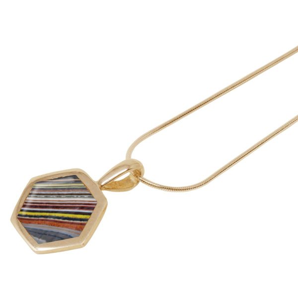 Yellow Gold Fordite Hexagonal Pendant