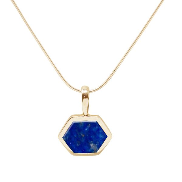 Yellow Gold Lapis Hexagonal Pendant