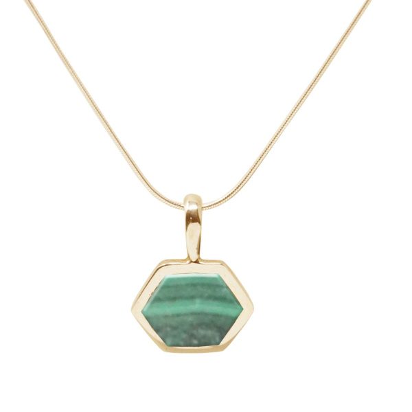 Yellow Gold Malachite Hexagonal Pendant