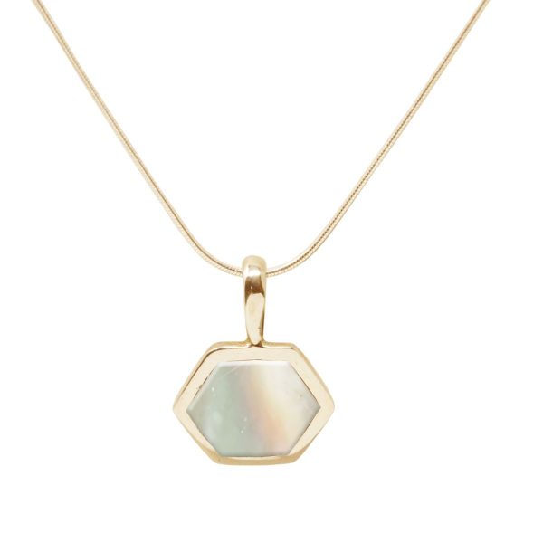 Yellow Gold Mother of Pearl Hexagonal Pendant