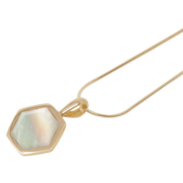 Yellow Gold Mother of Pearl Hexagonal Pendant