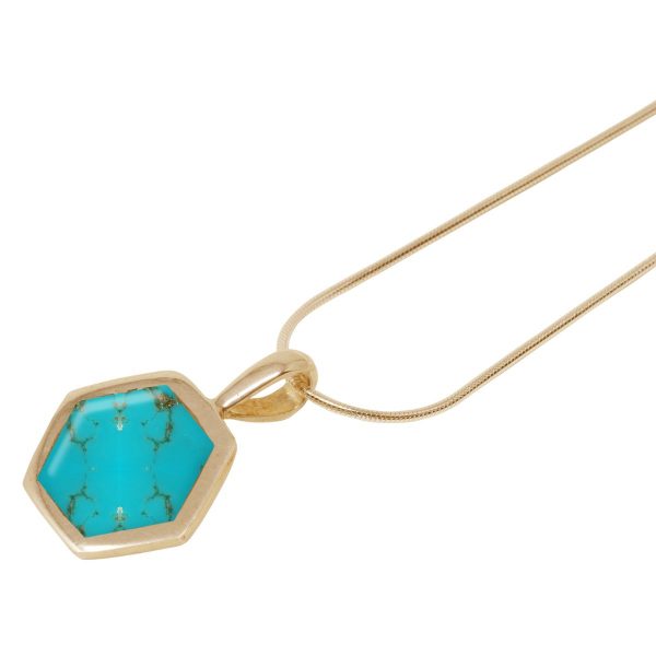 Yellow Gold Turquoise Hexagonal Pendant