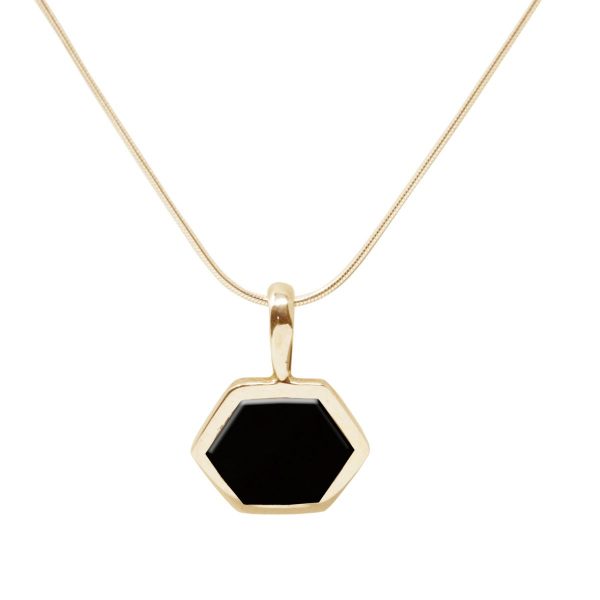 Yellow Gold Whitby Jet Hexagonal Pendant