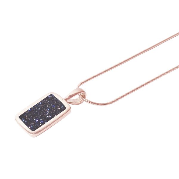 Rose Gold Blue Goldstone Oblong Pendant