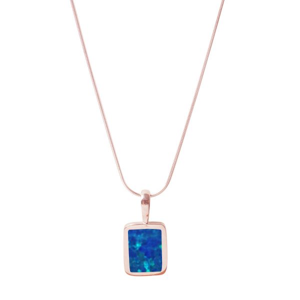 Rose Gold Opalite Cobalt Blue Oblong Pendant