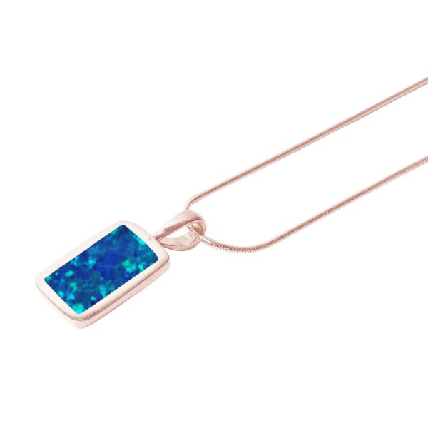 Rose Gold Opalite Cobalt Blue Oblong Pendant