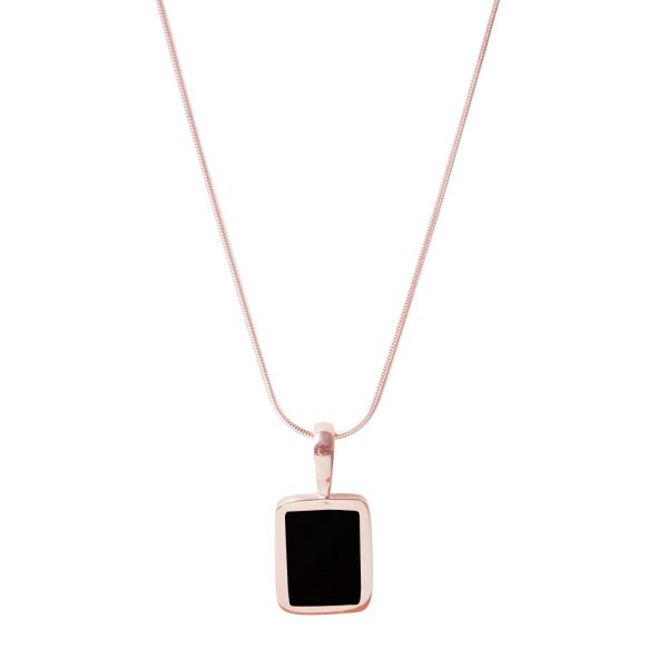 Rose Gold Whitby Jet Oblong Pendant