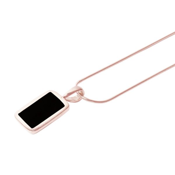 Rose Gold Whitby Jet Oblong Pendant