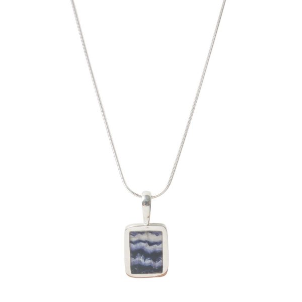 Silver Rectangular Blue John Pendant