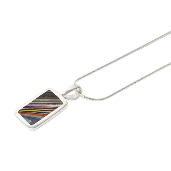 Silver Fordite Oblong Pendant