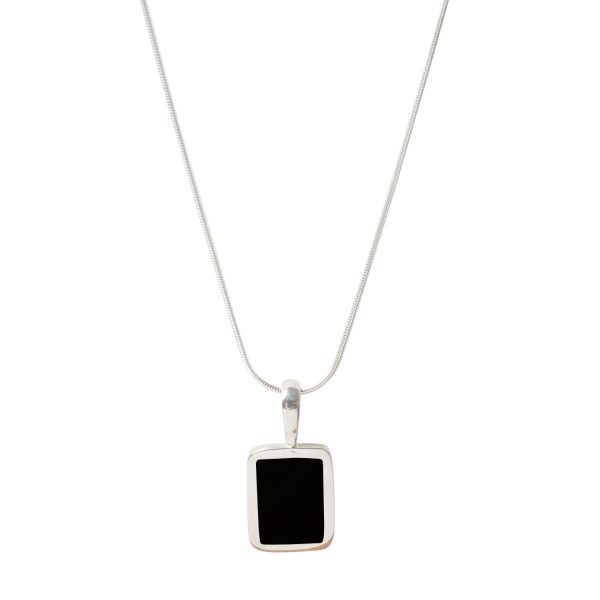 Silver Whitby Jet Oblong Pendant