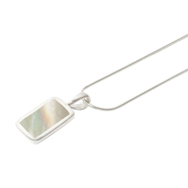 White Gold Mother of Pearl Rectangular Pendant