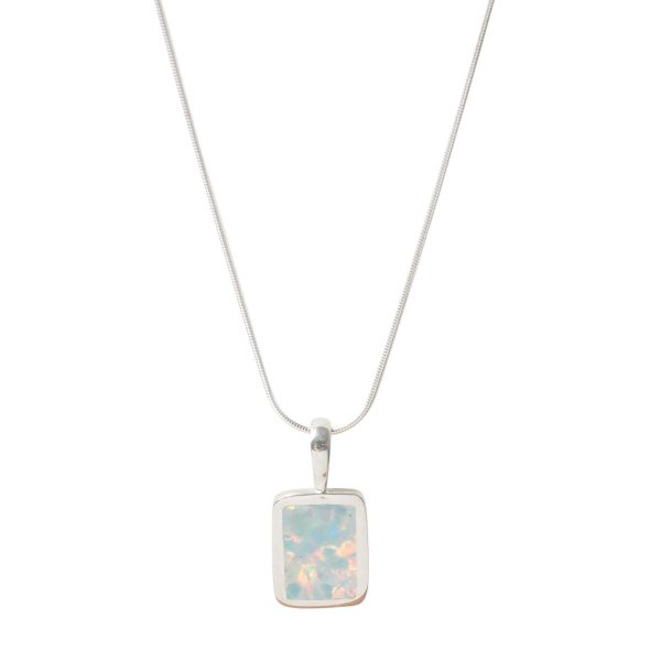 White Gold Opalite Sun Ice Rectangular Pendant