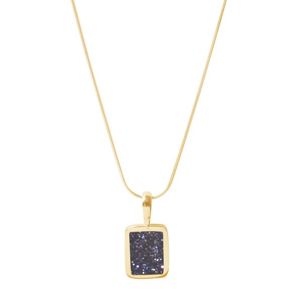 Yellow Gold Blue Goldstone Oblong Pendant