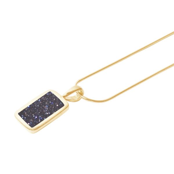 Yellow Gold Blue Goldstone Oblong Pendant