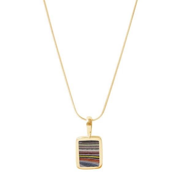 Yellow Gold Fordite Oblong Pendant
