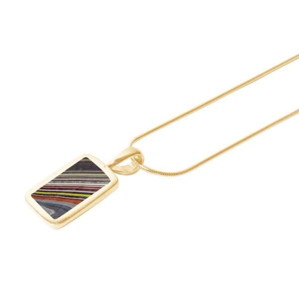 Yellow Gold Fordite Oblong Pendant