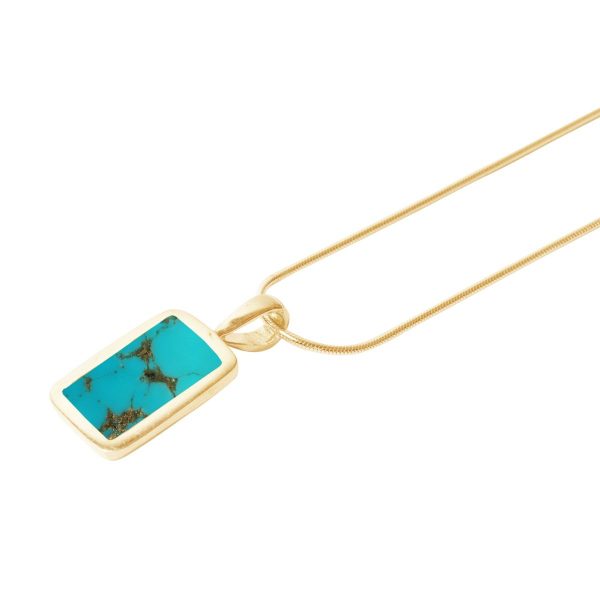 Yellow Gold Turquoise Oblong Pendant