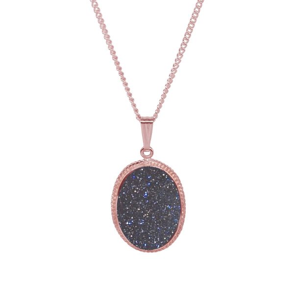 Rose Gold Blue Goldstone Oval Pendant