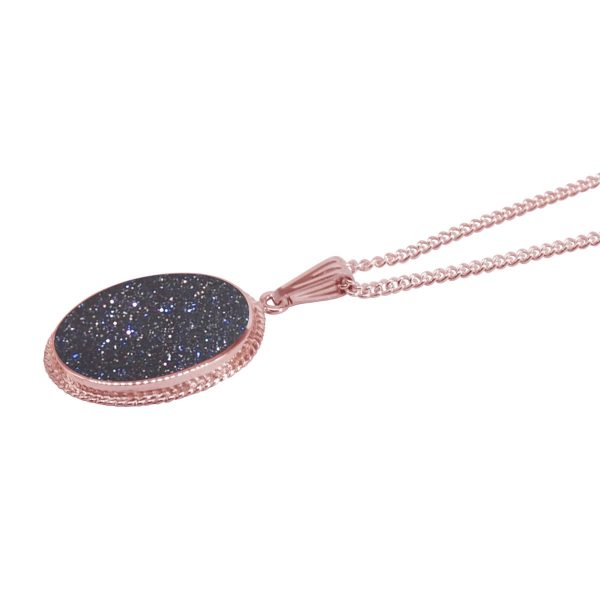 Rose Gold Blue Goldstone Oval Pendant