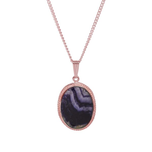 Rose Gold Blue John Oval Pendant