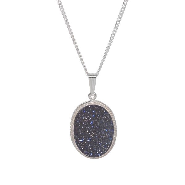 Silver Blue Goldstone Oval Pendant