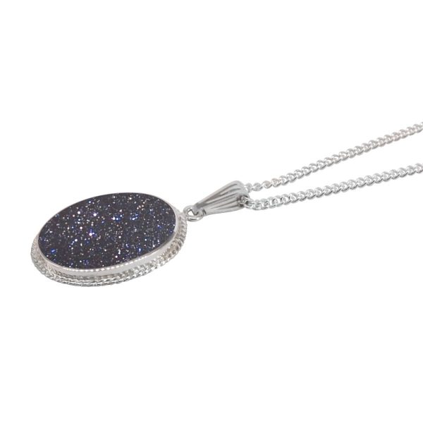 Silver Blue Goldstone Oval Pendant