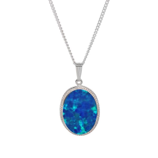 Silver Cobalt Blue Opalite Oval Pendant