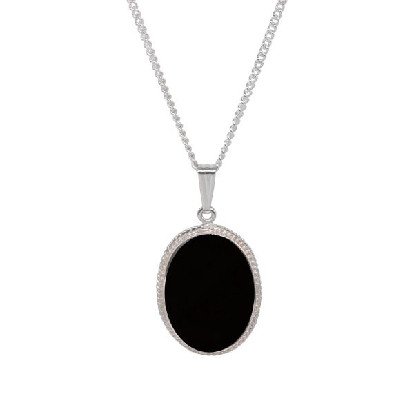 Silver Whitby Jet Oval Pendant