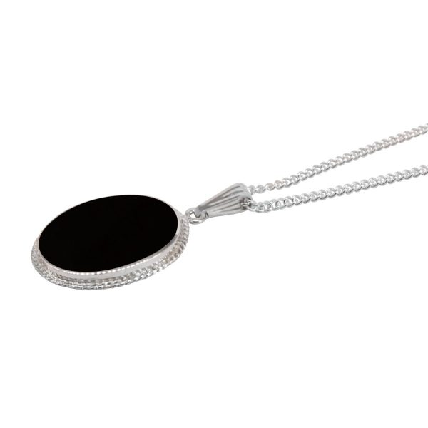 White Gold Whitby Jet Oval Rope Edge Pendant