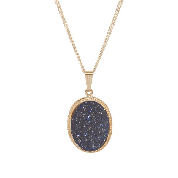 Yellow Gold Blue Goldstone Oval Pendant