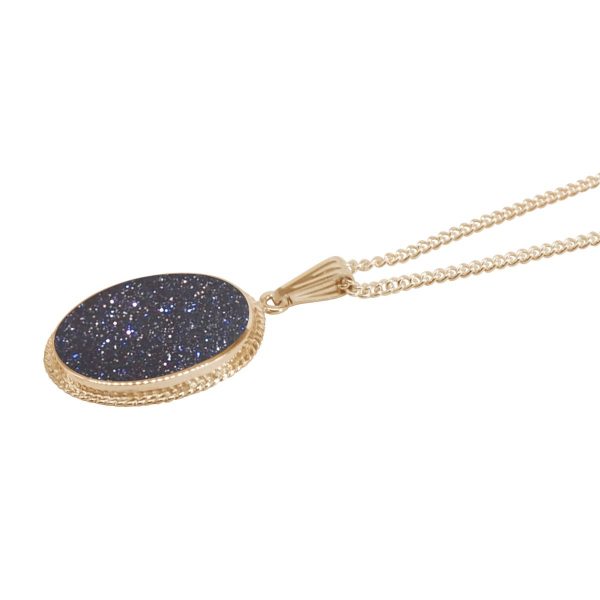 Yellow Gold Blue Goldstone Oval Pendant