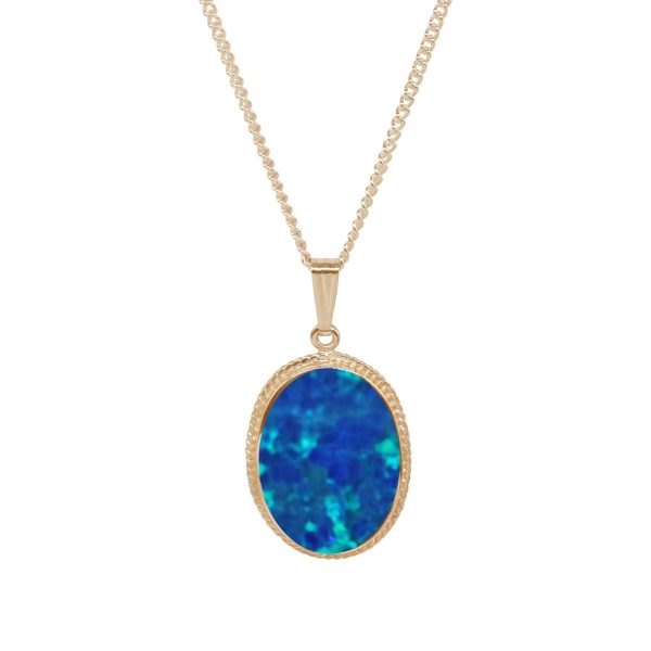 Yellow Gold Opalite Cobalt Blue Oval Pendant