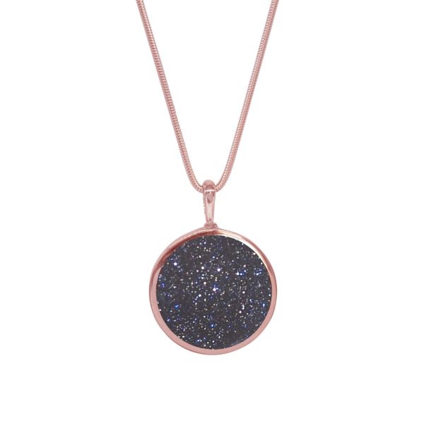 Rose Gold Blue Goldstone Round Double Sided Pendant