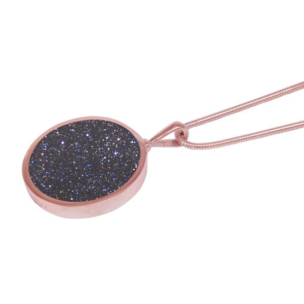 Rose Gold Blue Goldstone Round Double Sided Pendant