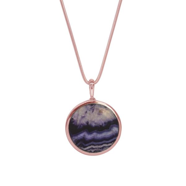 Rose Gold Blue John Round Double Sided Pendant