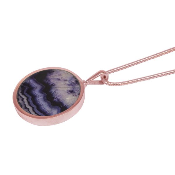 Rose Gold Blue John Round Double Sided Pendant