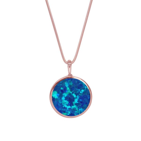 Rose Gold Opalite Cobalt Blue Round Double Sided Pendant