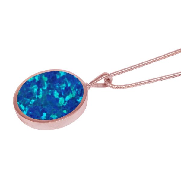 Rose Gold Opalite Cobalt Blue Round Double Sided Pendant