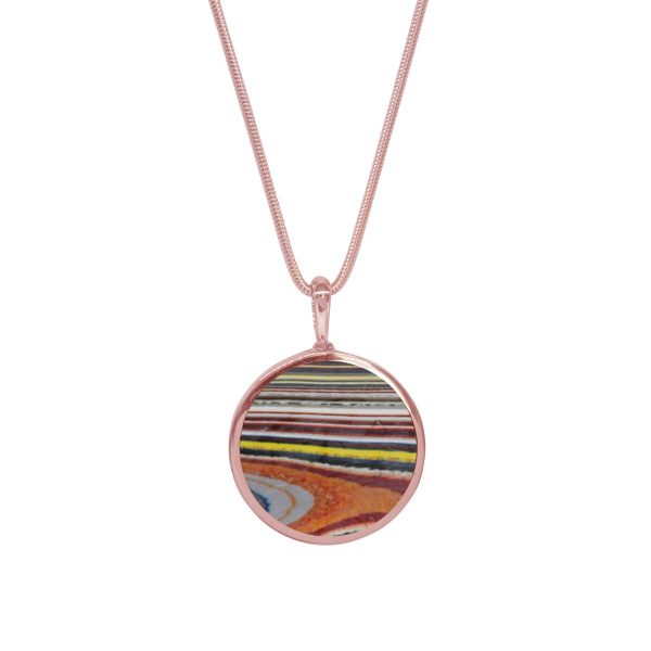 Rose Gold Fordite Round Double Sided Pendant